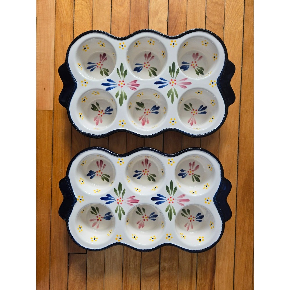 Temptations by Tara Old World Ovenware Ceramic PAIR OF  Muffin/Cupcake Pans